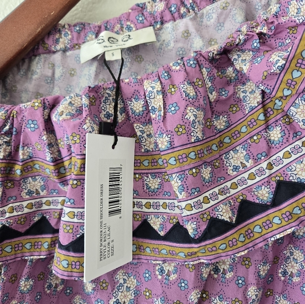 NWT Sea NY Perry One‎ Shoulder Midi Dress Purple Floral Border Print Size Small - Picture 6 of 16